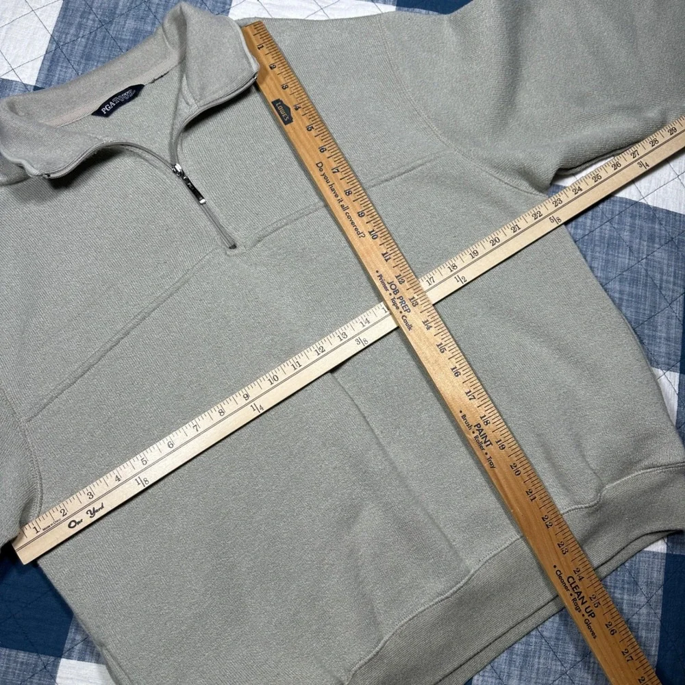 Y2K PGA Tour Mens Quarter Zip Pullover Sweater Sage Green Long Sleeve Mock Neck